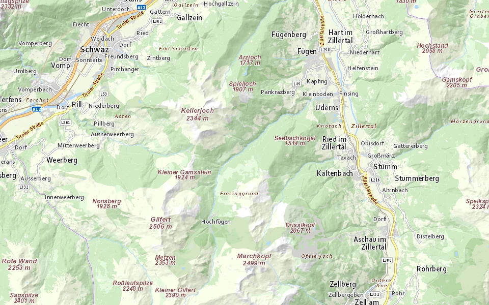 Ungefähre Lage im Raum Fügenberg