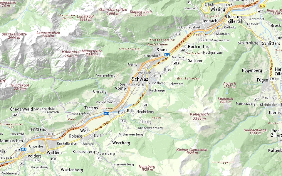 Ungefähre Lage im Raum Schwaz