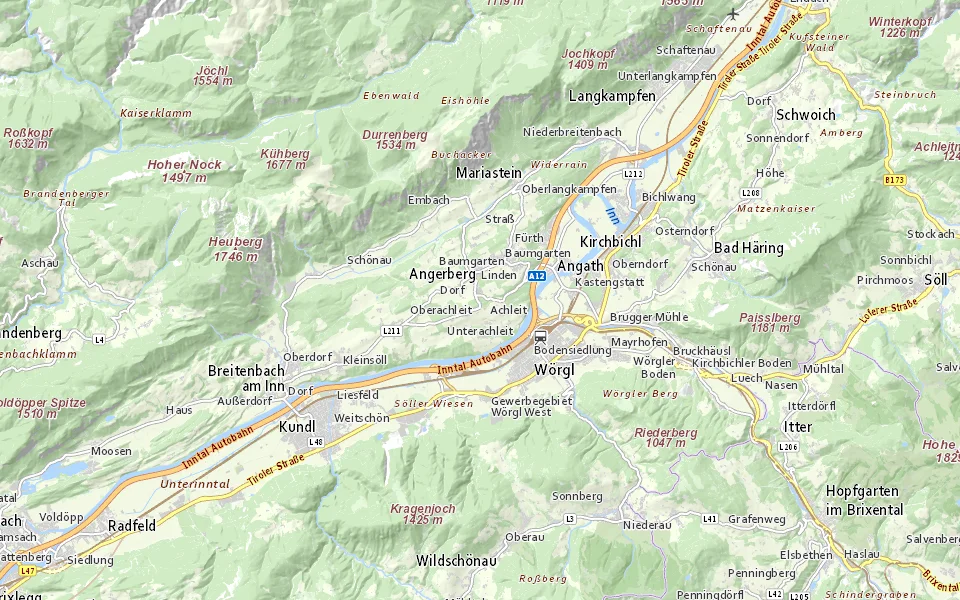 Ungefähre Lage im Raum Angerberg