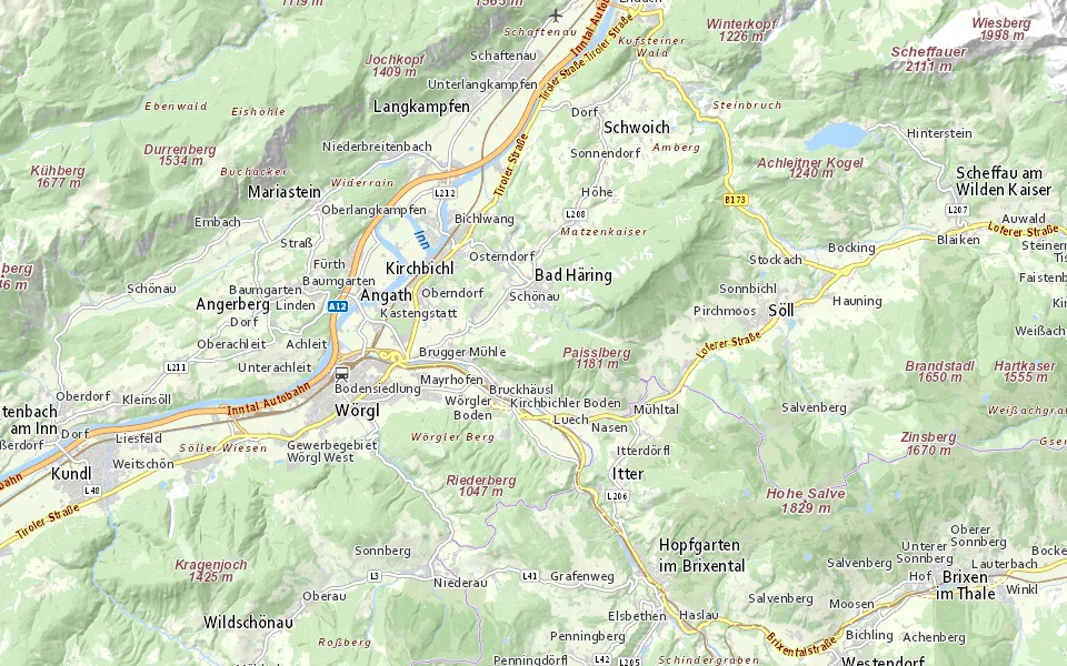 Ungefähre Lage im Raum Bad Häring
