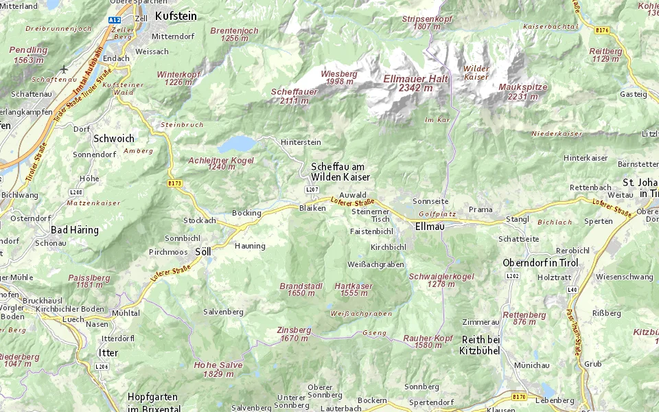 Ungefähre Lage im Raum Scheffau am Wilden Kaiser
