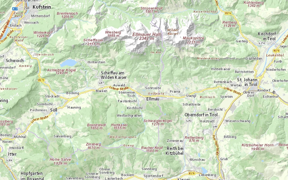 Ungefähre Lage im Raum Ellmau