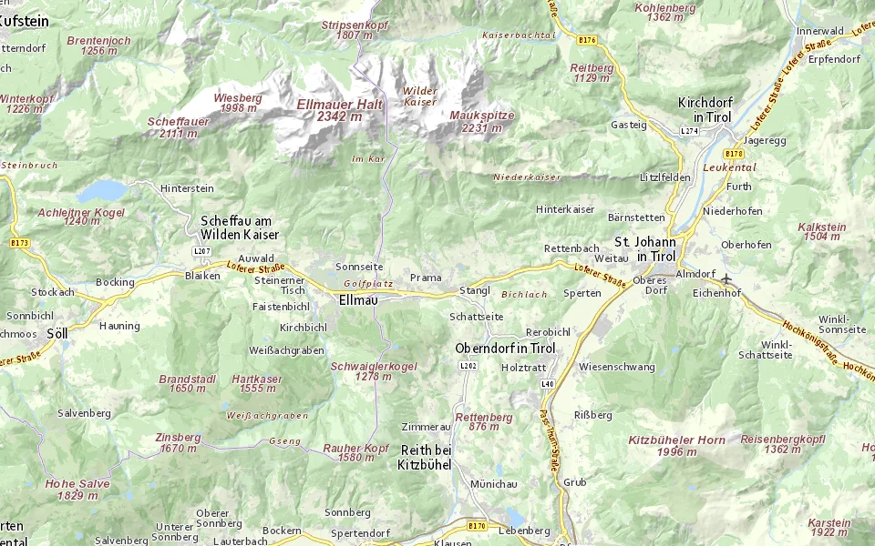 Ungefähre Lage im Raum Going am Wilden Kaiser