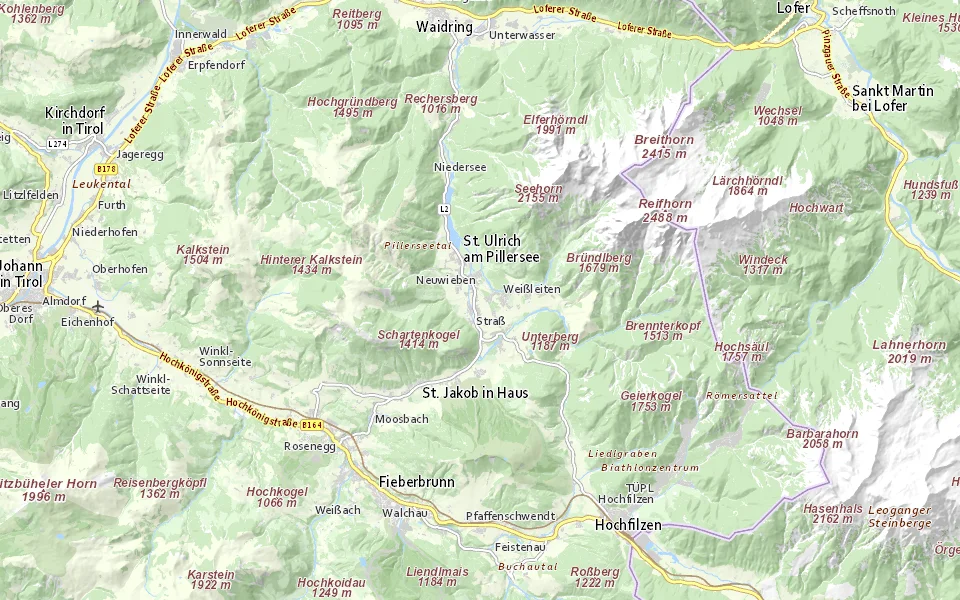 Ungefähre Lage im Raum St. Ulrich am Pillersee